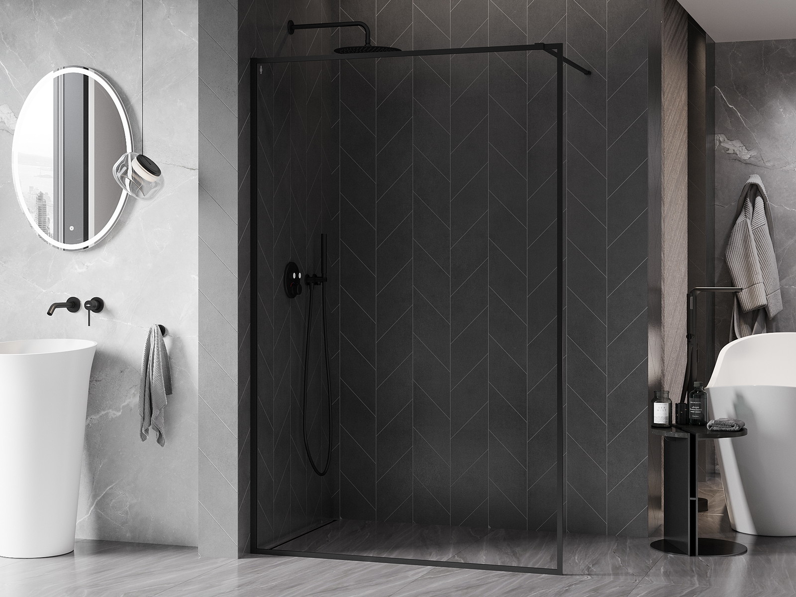 Mexen Kioto-XF ścianka prysznicowa Walk-in z ramką 100 x 202 cm, transparent 10 mm, czarna - 800-100-104-70-00-X